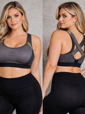Yvette High-Impact Sports Bra 46D–F Urban Ash Crisscross Back Adjustable Athleti